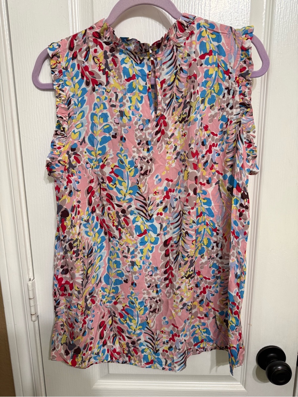 H128 NWT Ott XL pp21 Floral Ruffle Sleeveless Pink Multi Top - Picture 6 of 12